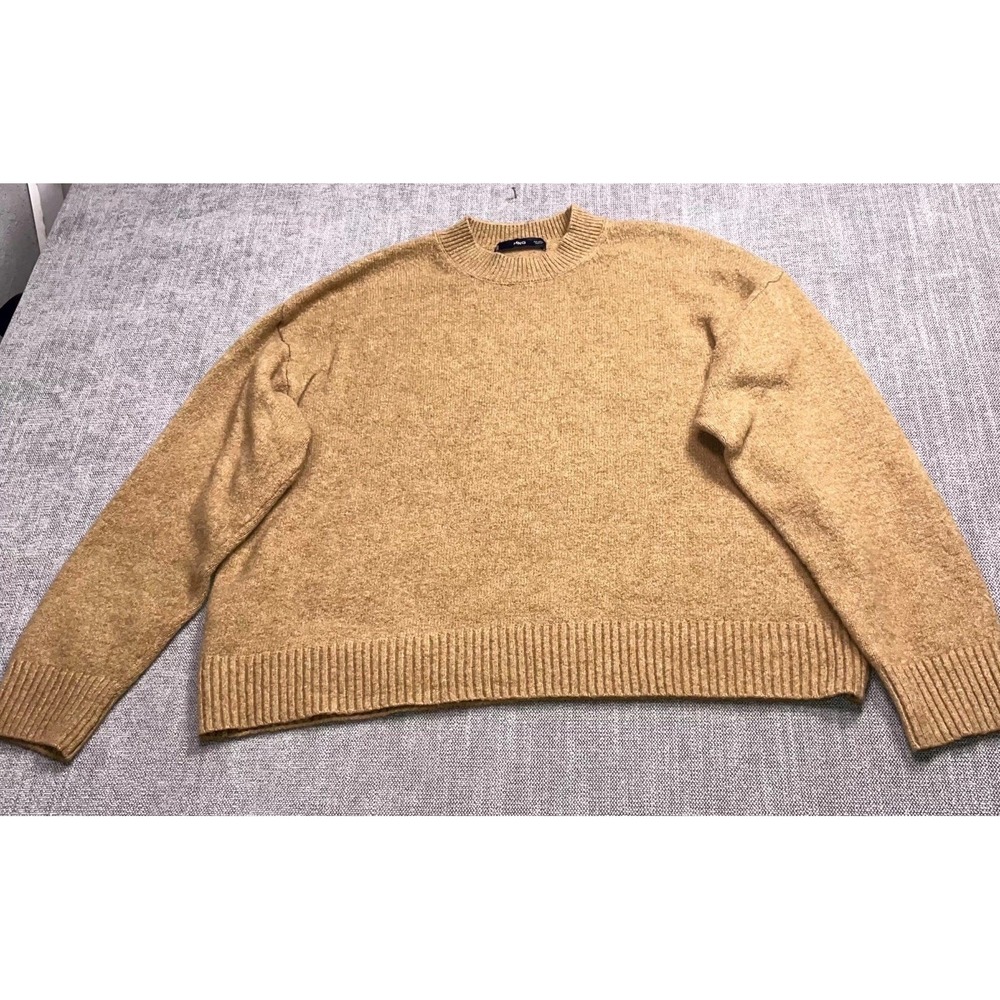 Mango MNG Knitted Sweater Womens Medium Caramel Wool Blend Oversized Round Neck